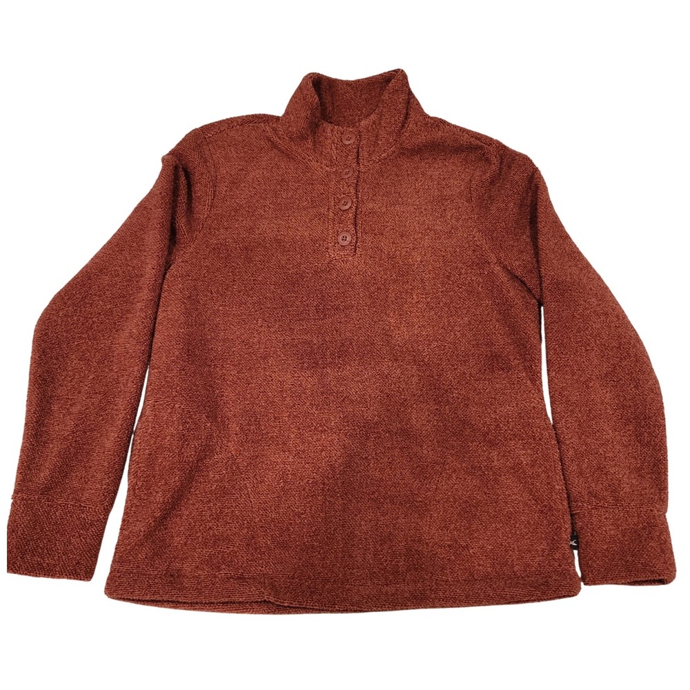 Eddie Bauer Sz S 1/4 Button Pullover Sweater Front Pockets Rust Orange Sz S J461